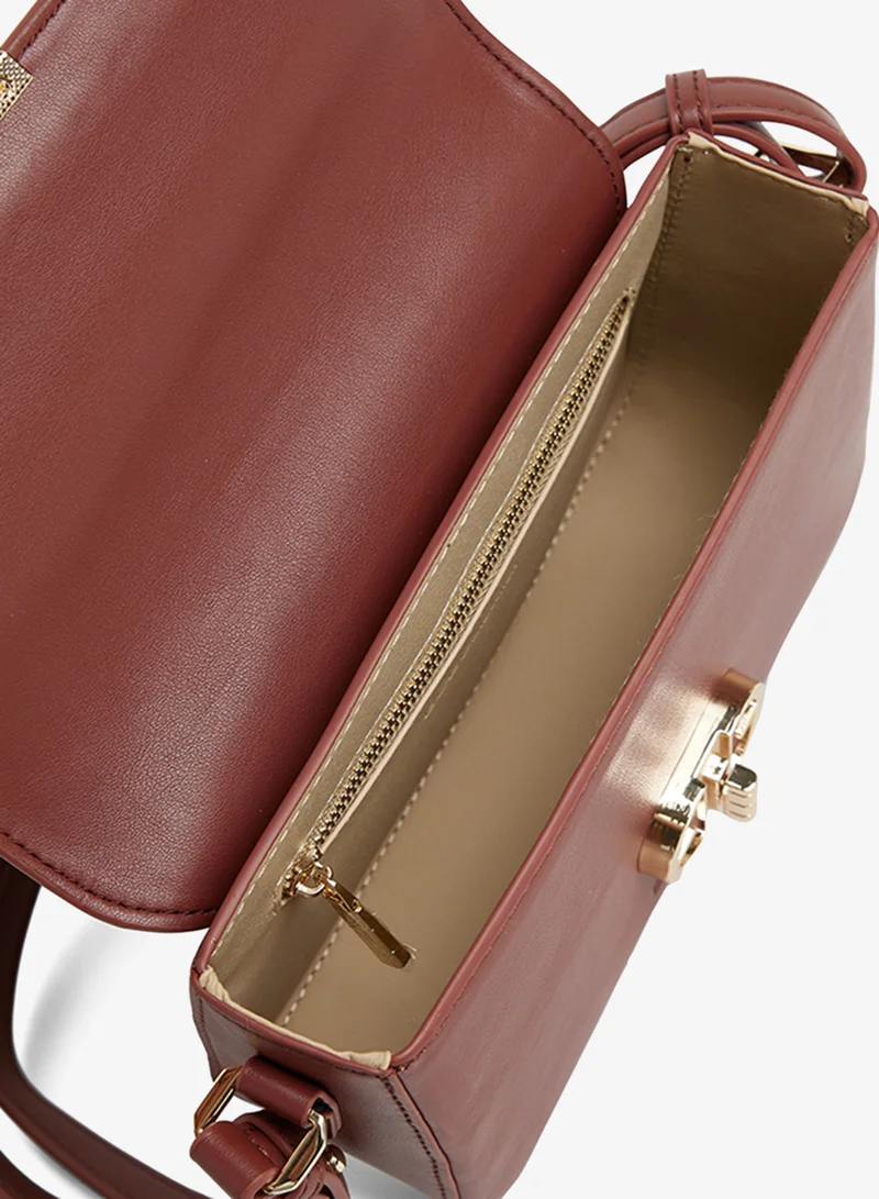 Bcbg HONGYI H933PU 82# BURGUNDY Textured Twist Lock Shoulder Bag for Women | Best Price UAE